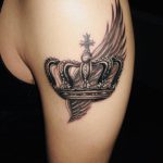 Crown and Wing Black and grey tattoo